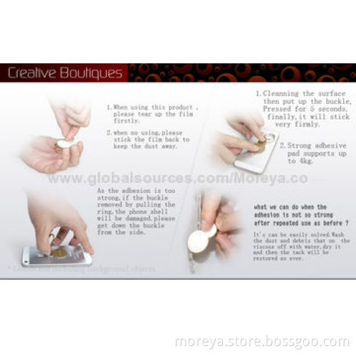 Mobile Phone Accessory Finger Ring Holder, Zinc Alloy Material, with Black/White/Coffee Colors